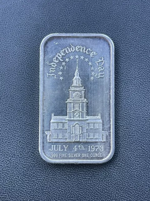 1973 July 4 Independence Day Madison Mint .999 Fine Silver Art Bar - 1 Troy oz