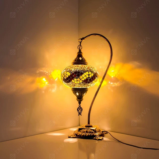 Lampada tavolo a collo di cigno a mosaico Tiffany fatta a mano turca marocchina