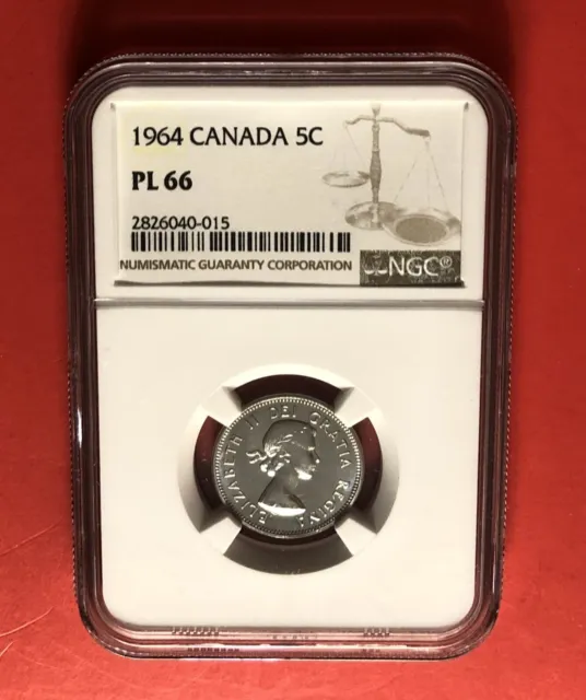 1964-Canada -5 Cents Proof Like Coin,Graded By Ngc Pl 66.