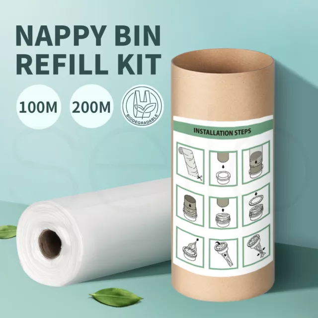 100m/200m Nappy Bin Refill Kit Compatible With Tommee Tippee Sangenic Liner Film