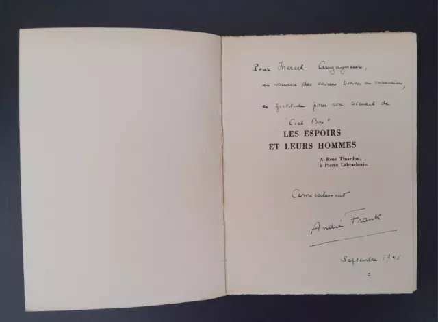 Envoi Augagneur dédicace André Frank Les espoirs et leurs hommes n°187/200 Vélin 3