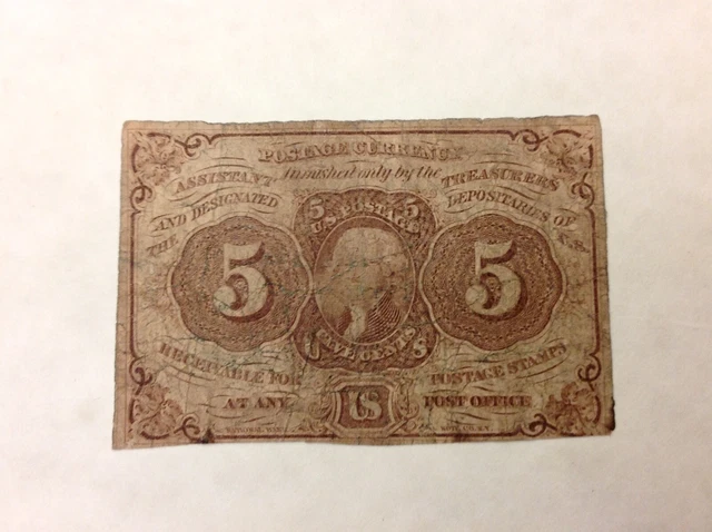 ~ Fr 1230 5 Cents First Issue Fractional Currency Note - With Abc Monogram