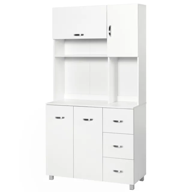 HOMCOM Freestanding Kitchen Cupboard Storage Unit  Drawers Handles Shelf