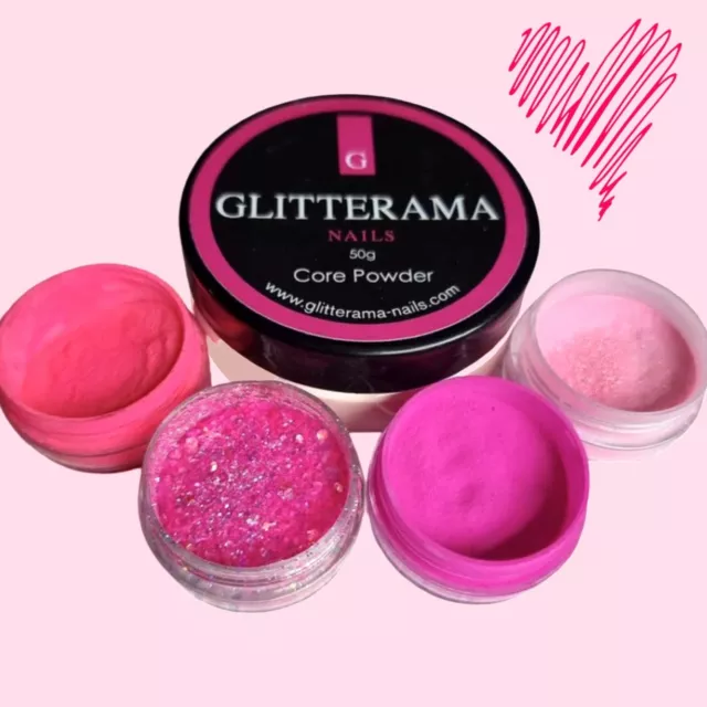 Glitterama Nails Coloured Acrylic Powder pinks pastels brights neons valentines