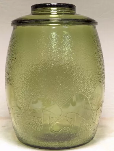 MCM 60's BOHO Mushroom Cookie Jar Bartlett Collins Avocado Green Glass Vtg