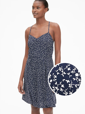 GAP Floral Print Fit and Flare Cami Dress Navy Floral Size L Item #418589