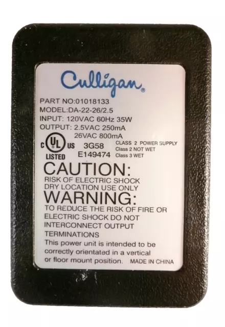 Culligan 01018133 Water Softener Parts A/C Power Adapter Transformer