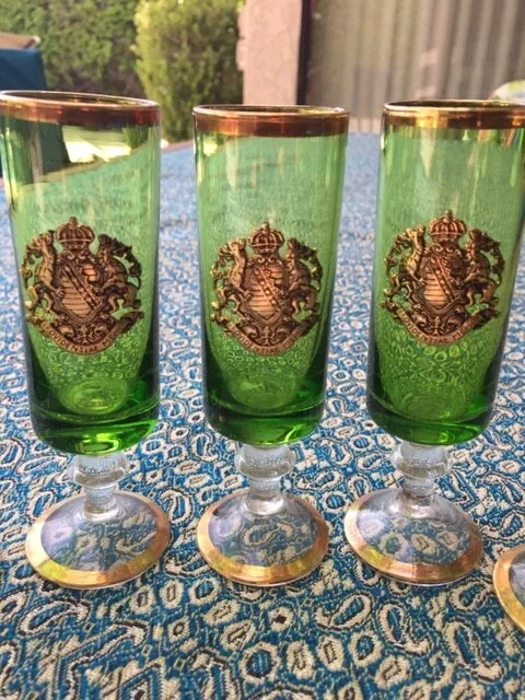 Custom Handblown Green Glass Cordials by Ovidentia Memo - Set of 6 