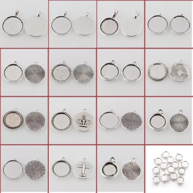 10pc Tibetan Antique Silver Alloy Flat Round Pendant Cabochon Settings Bead Tray