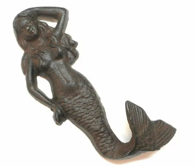 Mermaid Hook Posed Wall Beach Towel Coat Nautical Rustic Cast Iron Hanger Metal