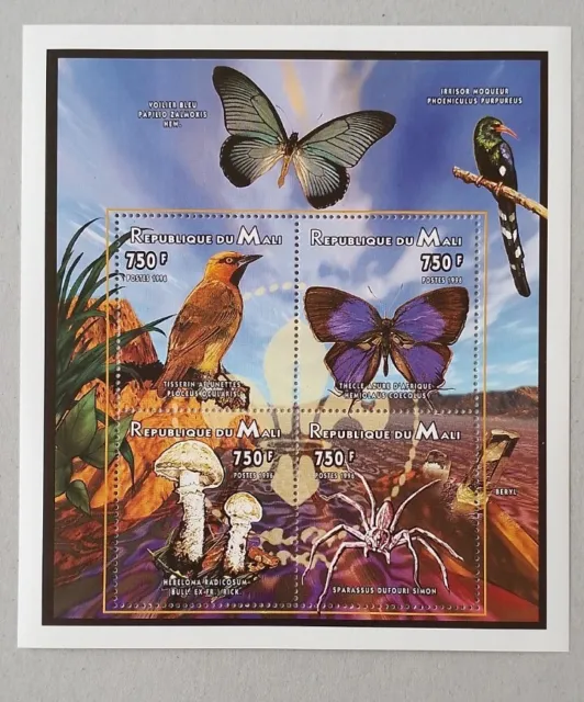 MALI 750fx4 Faune Scoutisme Papillon Oiseau 1996 neuf MNH Bloc Feuil Yv914 à 917