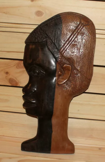 Vintage African hand carving wood tribal wall hanging plaque boy figurine