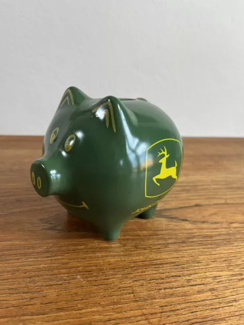 John Deere Ceramic Piggy Bank LICENCED Smiling Pig Green Yellow Authentic Logo