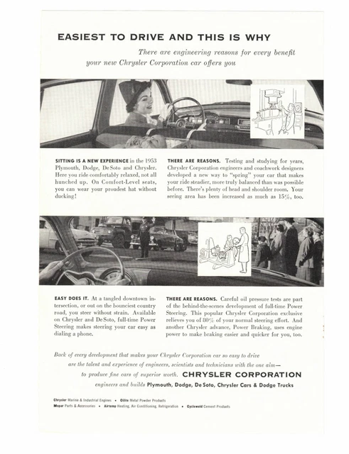 1953 Chrysler Engineering Woman Driving Car with Baby Vintage Print Ad