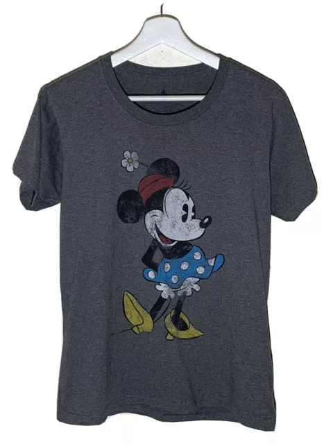 Disney Womens Minnie Mouse Top L Gray Short Sleeve Graphic Tee