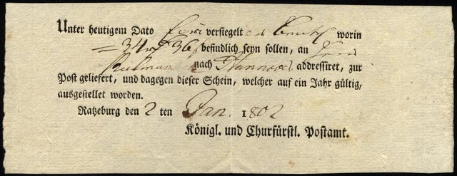 SCHLESWIG-HOLSTEIN RATZEBURG, Ortsdruck auf Einlieferungsschein: Unter heutigem