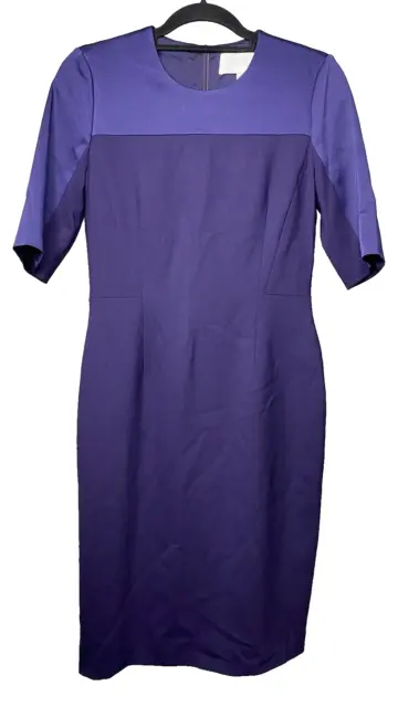 Hugo Boss Crop Sleeve Dress in Stretch Virgin Wool Purple Women's 4 Sheath