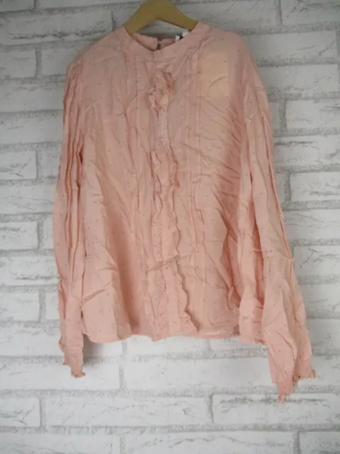 Witchery girls top blouse pink grey polka dot print 14 bnwt long sleeve