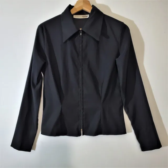 Vintage 90s Y2K Necessary Objects Jacket Women's Size M Black Zip Front Collar