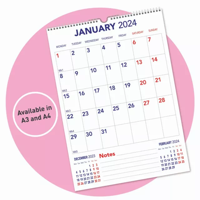 2024 PORTRAIT MONTHLY Memo Calendar Year Planner Jan to Dec 2024. A3