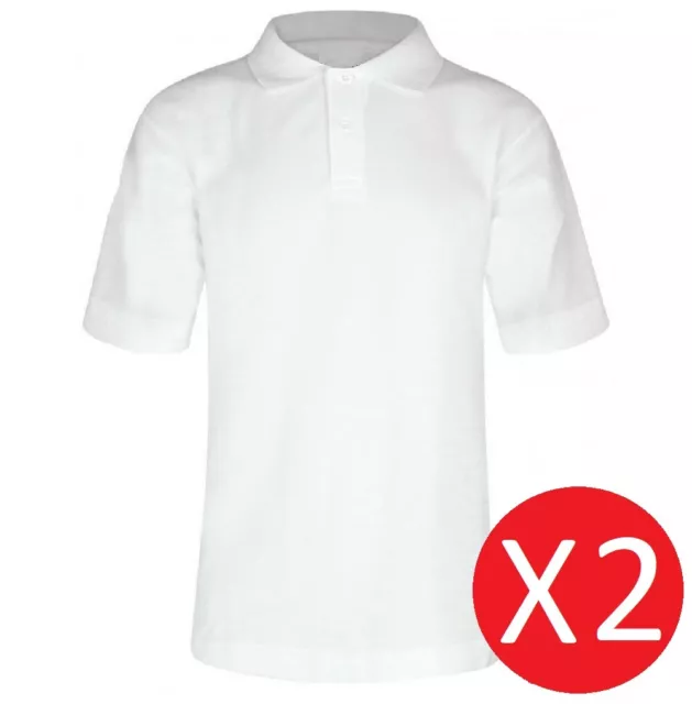 2 School Boys Quality Off-White Short Sleeve Polo Shirts 100% Cotton Age 3-16YRS