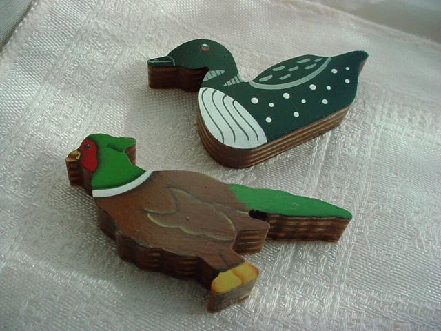 Wood Loon Pheasant Miniatures 2 Piece Lot Handpainted