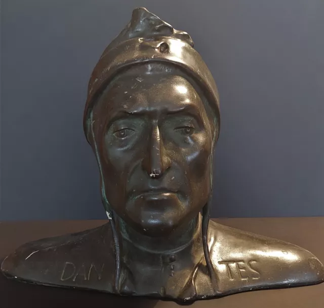 Statue sculpture buste de Dante en plâtre patiné bronze XIXème 42 cm