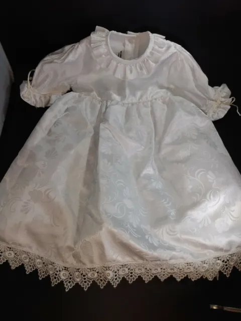 White Lace Embroidered Christening Dress Baptism 3 pc Gown Baby Girl Easter 0-2