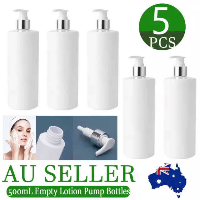 5pcs 500mL Empty Lotion Pump Bottles Shampoo Soap Dispenser Refillable Bathroom