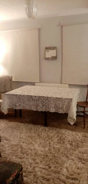 Large Vintage Handmade Crochet Beautiful Lace Cotton Linen Tablecloth 2