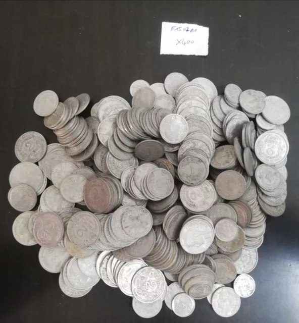 Lot monnaies françaises 400 pièces 50 Centimes, 1 Franc, 2 Francs Morlon Alu