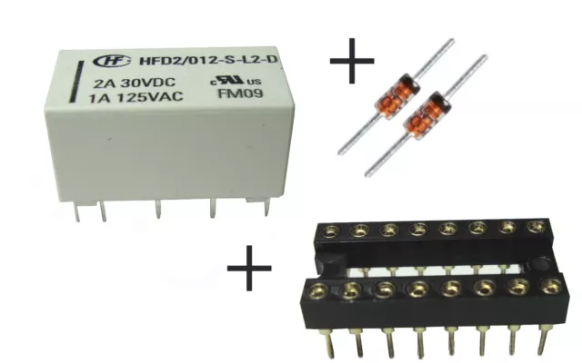 1 St. Relais bistabil 2 Spulen 2xUM 2 Wechsler 2A 12V 9-24V + Sockel + Fassung