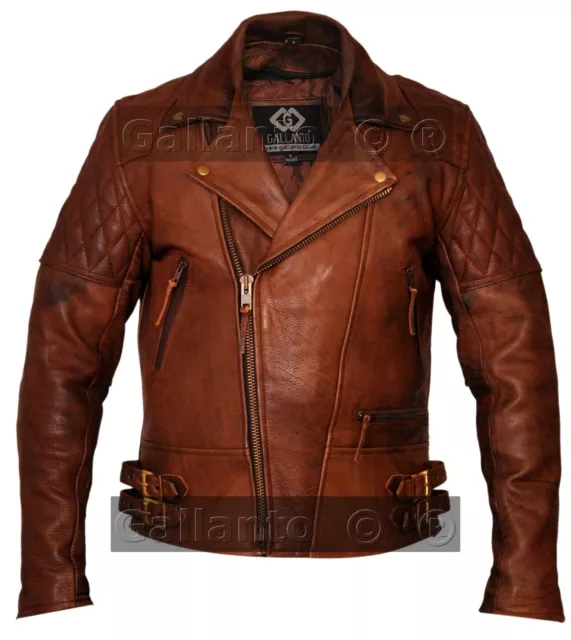 Gallanto Vintage Brown Classic Diamond Armoured Motorcycle Biker Leather Jacket