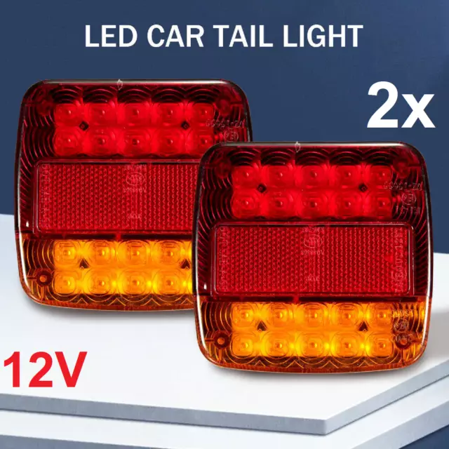 2X Tail Lights Pair LED Square Trailer Truck Boat Number Taillight Marine Light