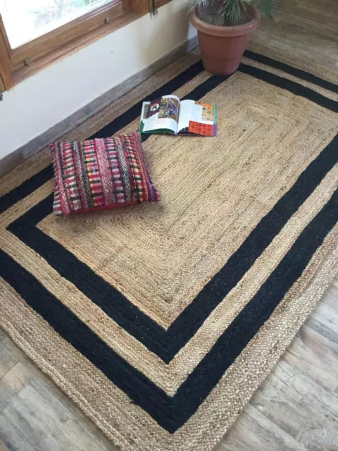 Alfombra de yute natural hecha a mano, alfombra reversible moderna con...