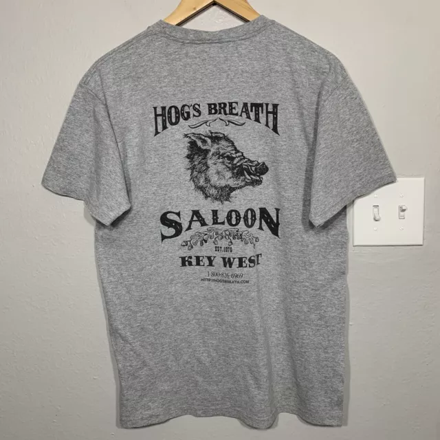 Vintage 90s Hogs Breath Saloon Key West Gray Graphic Biker Tee Sz M
