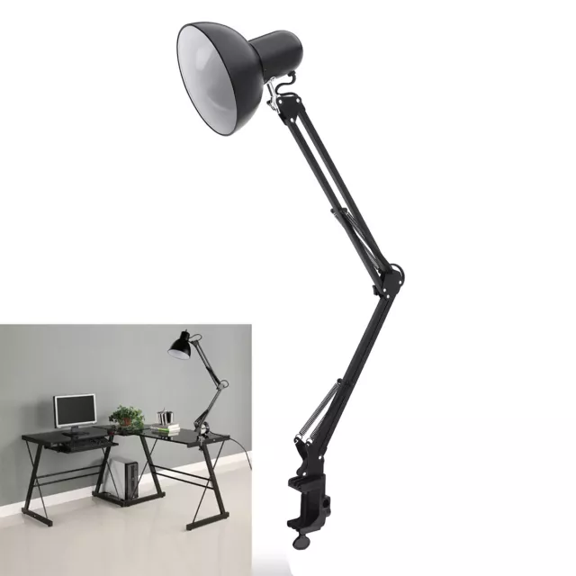 Swing Arm Desk Lamp w/ Clamp Eye-Caring Reading Light for Read Craft Home Office