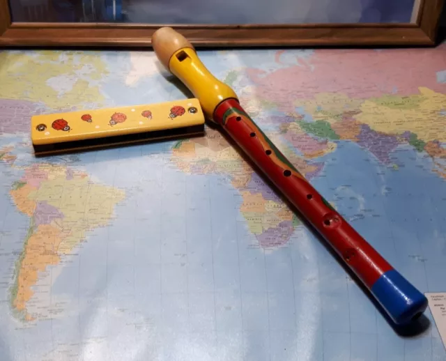 Lot de 2 Instrument De Musique En Bois Flûte + Harmonica/Envoi Rapide et soigné