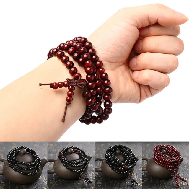 6/8mm Natural Sandalwood Buddhist Buddha Meditation Beads Bracelet For Women.-wf