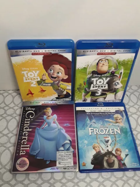 Disney & Pixar Blu-Ray/DVD Lot of 4 Toy Story 2 Toy Story 3, Frozen, Cinderella