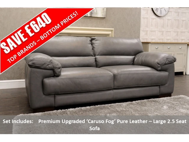 Bossanova New Upgraded ‘Caruso Fog’ Pure Leather – Large 2.5 Seat Sofa