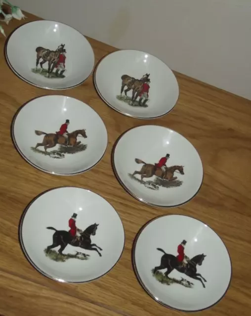 6 Weatherby Royal Falcon Gift Ware 4" Trinket Dish Hunt Hunting Scene Equestrian