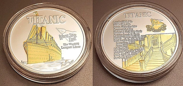 Titanic Moneta Commemorativa Dorata - Token Ricordo In Custodia Protettiva 40 Mm