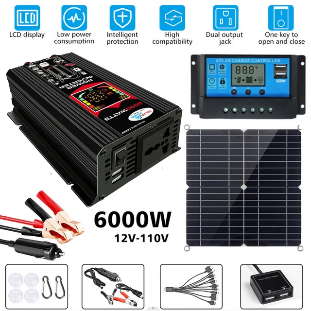 6000W POWER INVERTER 200W Solar Panel Kit 12V 100A Battery Charger