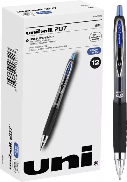 Uniball Signo 207 Gel Pen 12 Pack, 1.0mm Bold Blue Pens, Gel Ink Pens | Office