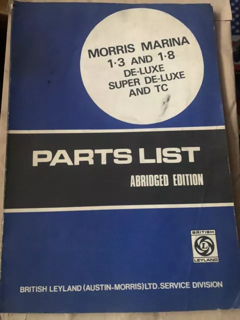 1971 Morris Marina 1.3/1.8 Illustrated Spare Parts List Abridged AKD 5339 Book