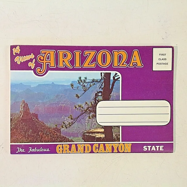 Vintage 14 Views of Arizona Grand Canyon State Fold-Out Color Postcard Album AZ