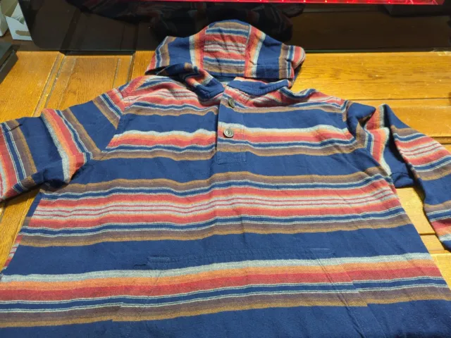 American Eagle Shirt Men's Large Long Sleeve Hoodie Shirt Striped Blue/Red/Brown