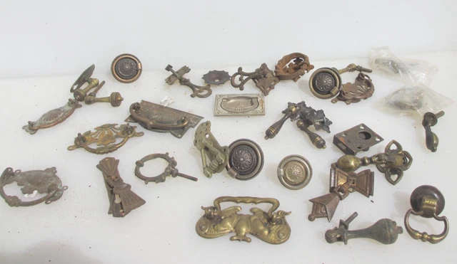 Antique Brass Drawer Handles Pulls Dresser Chest Old Vintage Deco Nouveau LOT