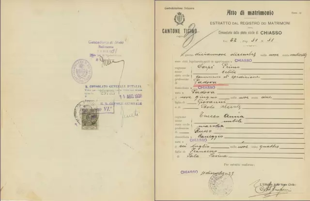 Italy document Consular revenue 1928 fiscal marca da bollo